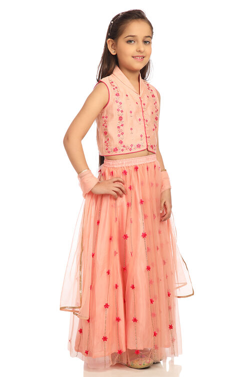 Peach Cotton And Viscose Lehenga Set image number 3