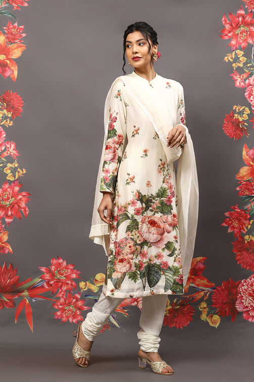 Rohit Bal Indigo Cotton Blend Straight Kurta Suit Set image number 6