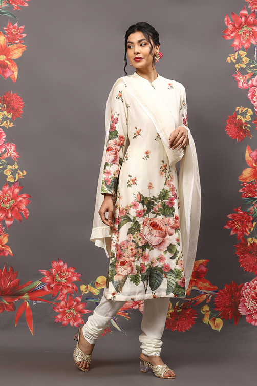 Rohit Bal Indigo Cotton Blend Straight Kurta Suit Set image number 6