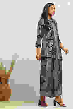 Black Viscose Rayon Straight Printed Kurta Pants Set image number 5