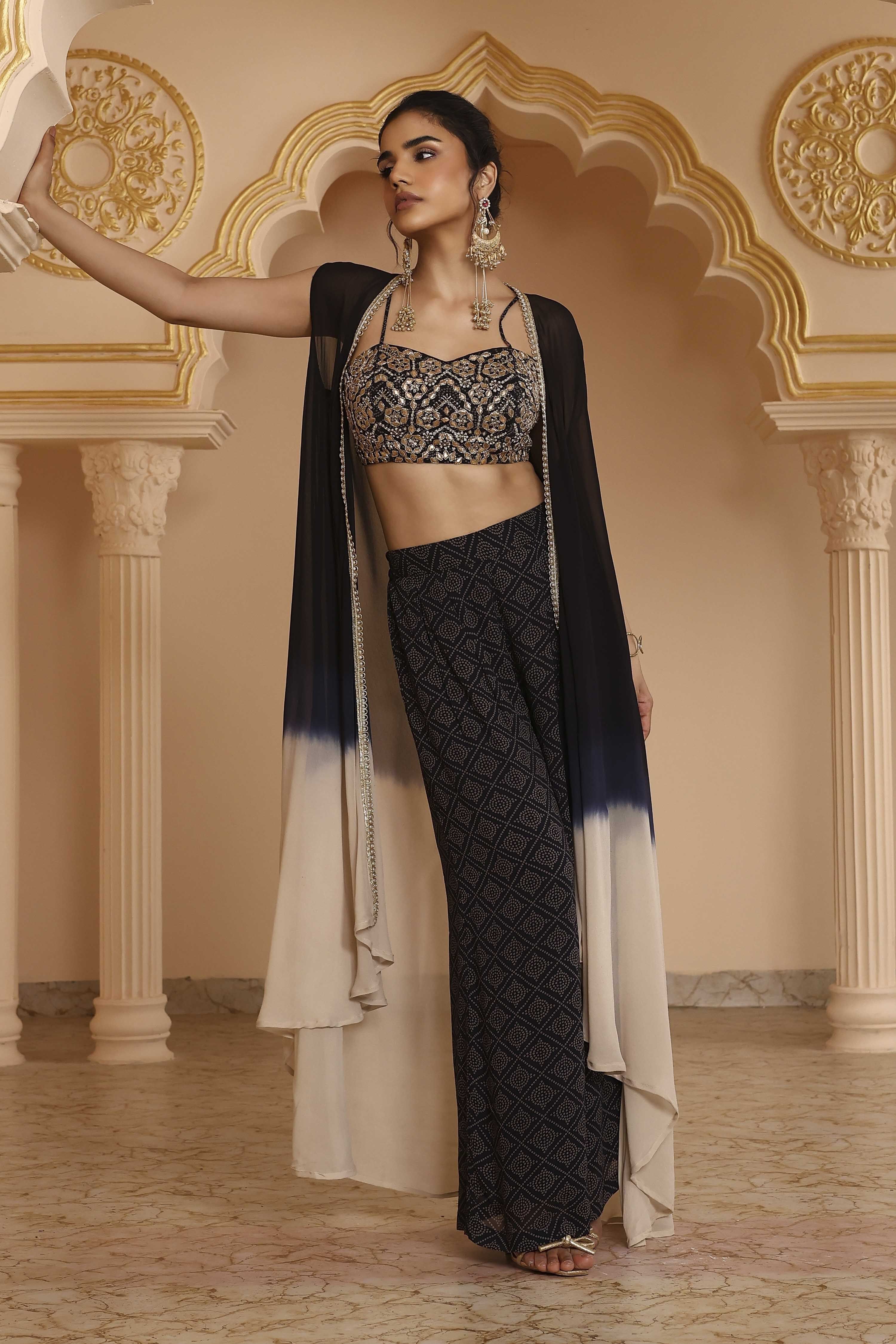 Black Viscose Georgette Bandhani Printed Fusion Set image number 0