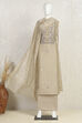 Beige Chanderi Hand Embroidered Unstitched Suit Set image number 4