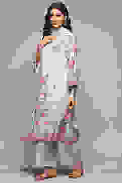 Steel Blue Rayon Straight Kurta Palazzo Suit Set image number 5