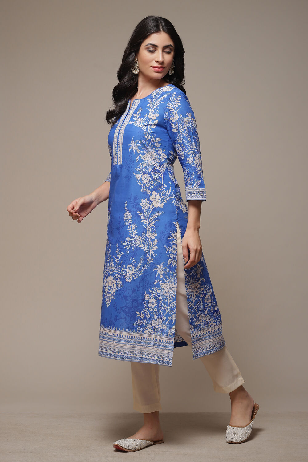 Pink Cotton Straight Printed Kurta image number 3