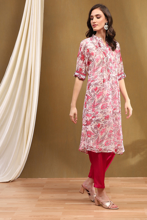 Yellow Teal Polyester Straight Kurta image number 4