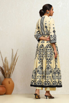 Ecru Cotton Printed Anarkali Kurta Set image number 4