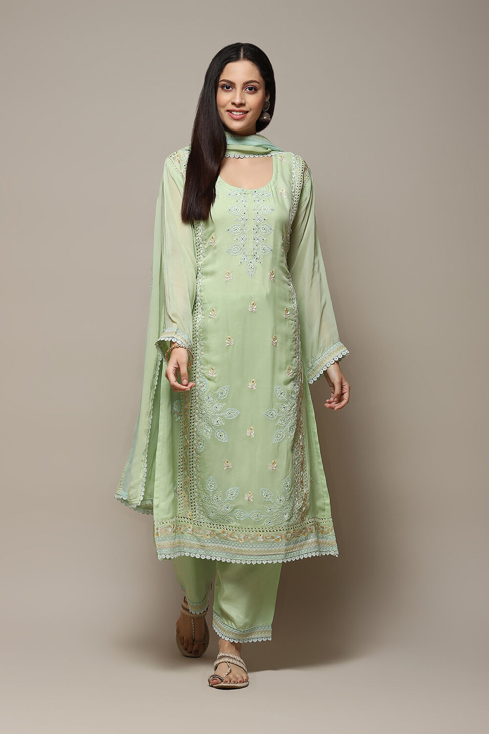 Green Organza Digital Print Unstitched Suit Set image number 8