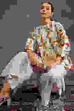 Rohit Bal Cream-Colored Silk Chanderi Floral Printed Gathered Co-ord Set image number 0