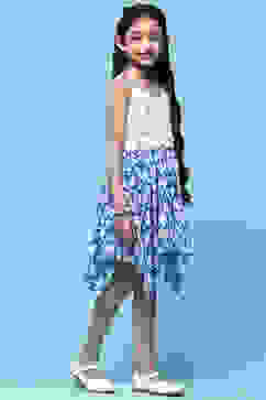 Blue & White Cotton Printed Handkerchief Fem Dress image number 4