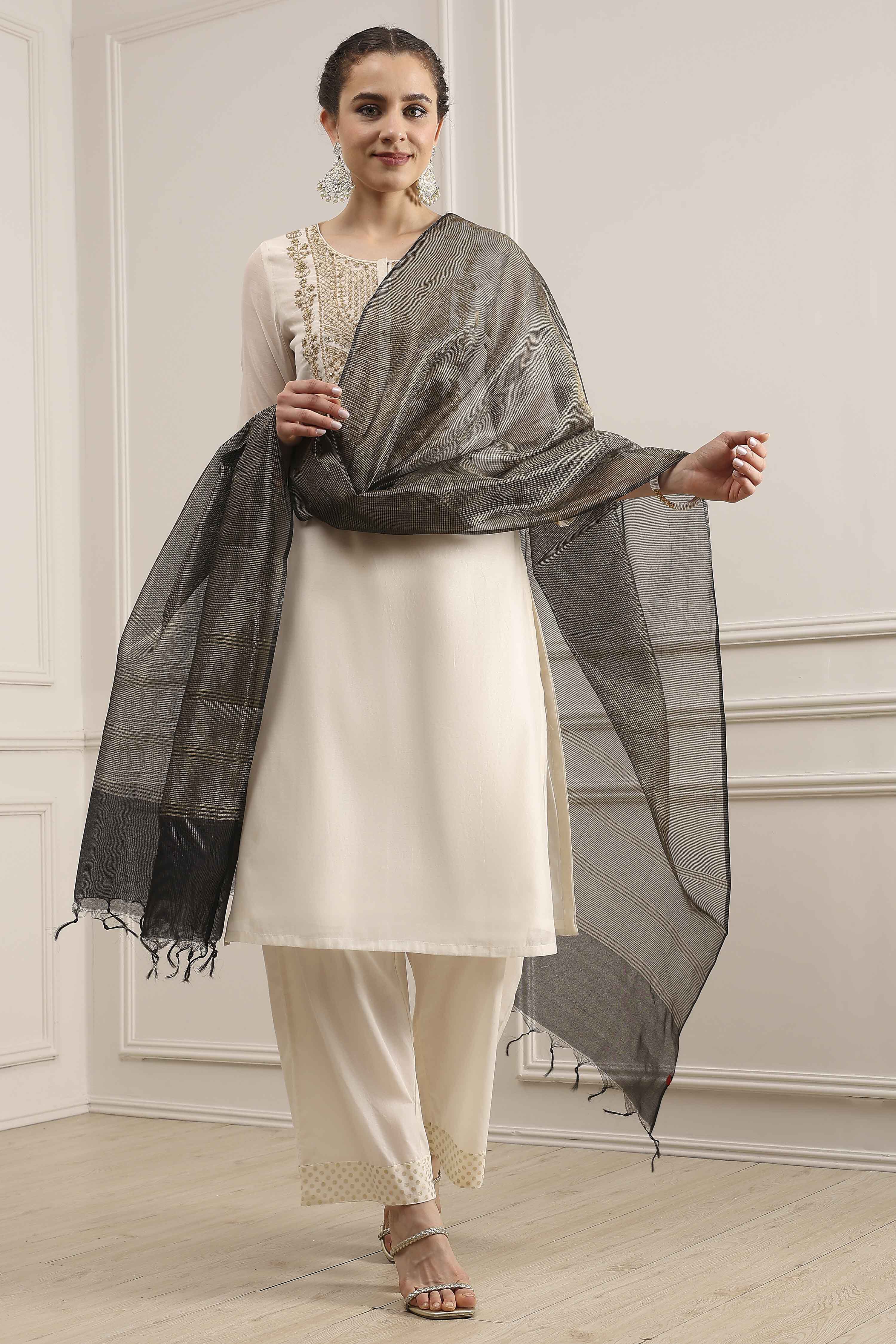 Black Polyester Yarndyed Dupatta image number 0