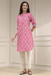 Pink Cotton Straight Yarndyed Kurta image number 5