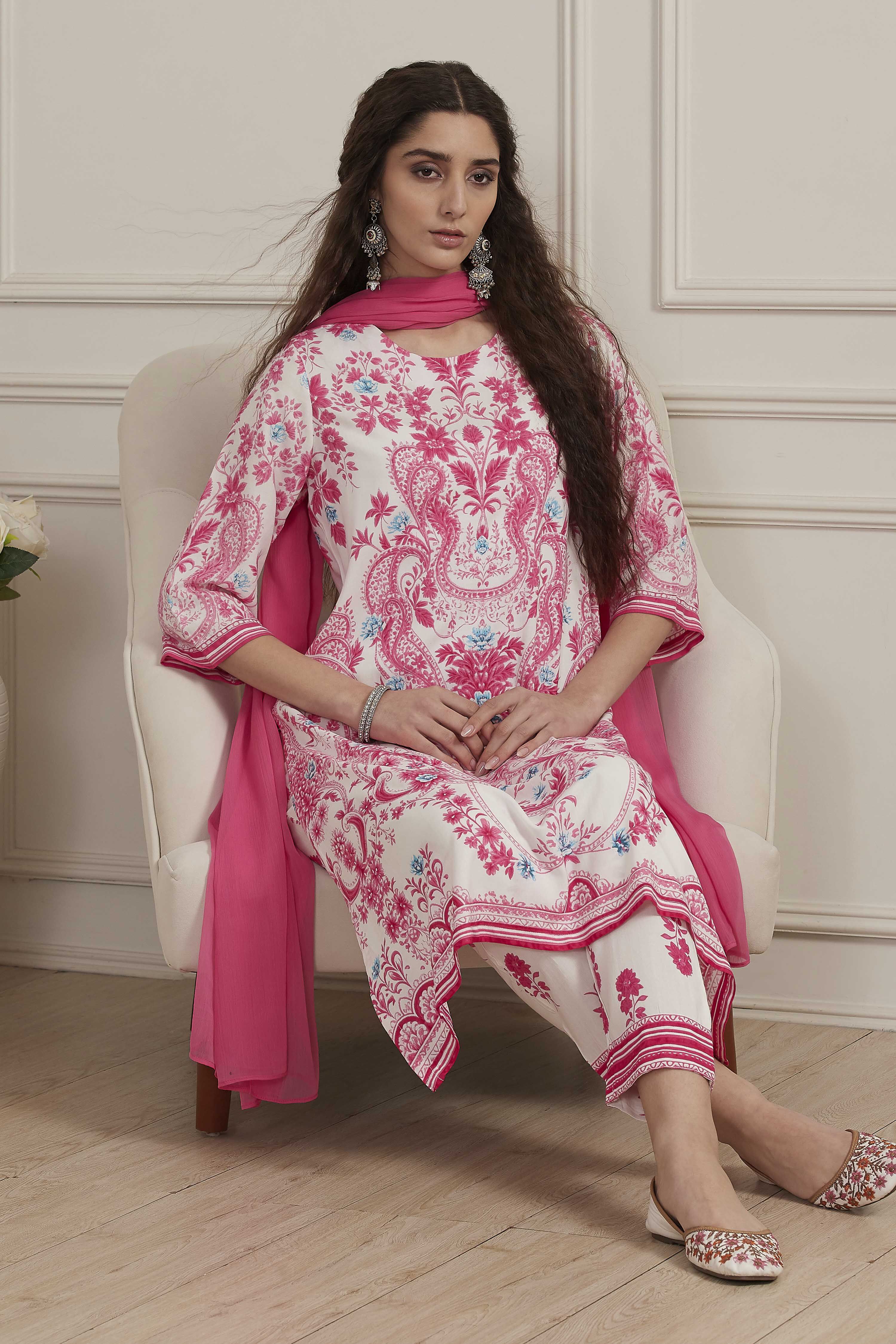 Blue Viscose Rayon Straight Suit Set image number 0