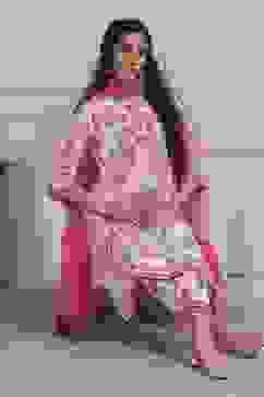 Pink and White Printed Straight Suit Set image number 0