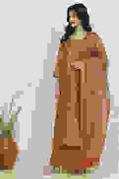 Orange Chanderi Unstitched Suit Set image number 4