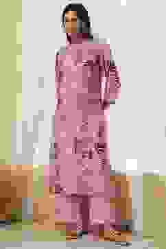 Pink Modal Floral Printed Straight Kurta Set image number 0