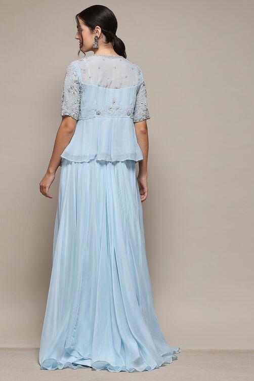 Powder Blue Viscose Short Kurta Skirt Suit Set image number 7