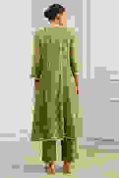 Mehndi Green Chanderi Embroidered Kalidar Suit Set image number 3