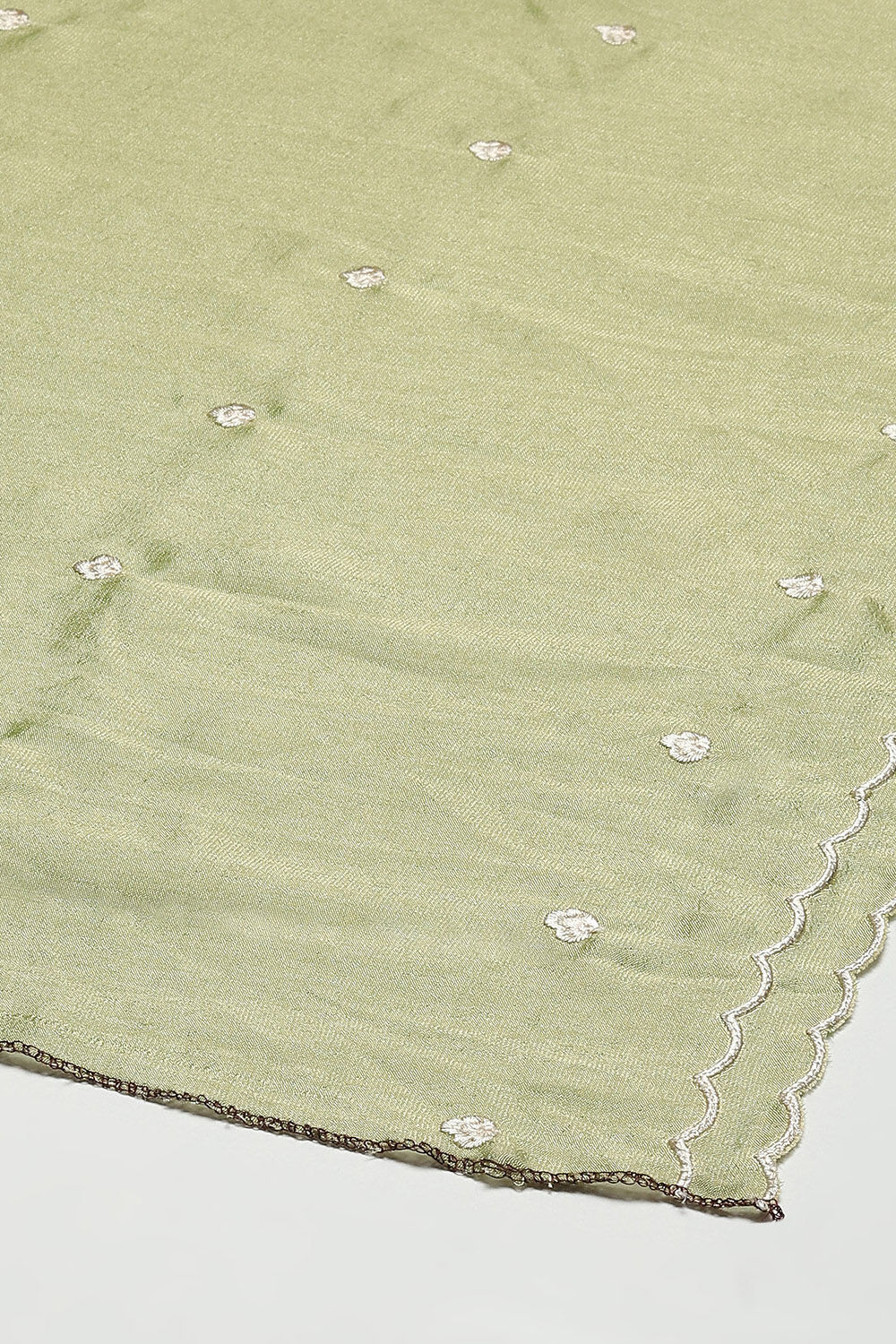 Olive Green Silk Blend Unstitched Suit Set image number 4