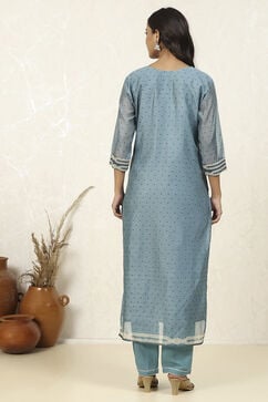 Blue Chanderi Printed Unstitched Suit Set image number 5