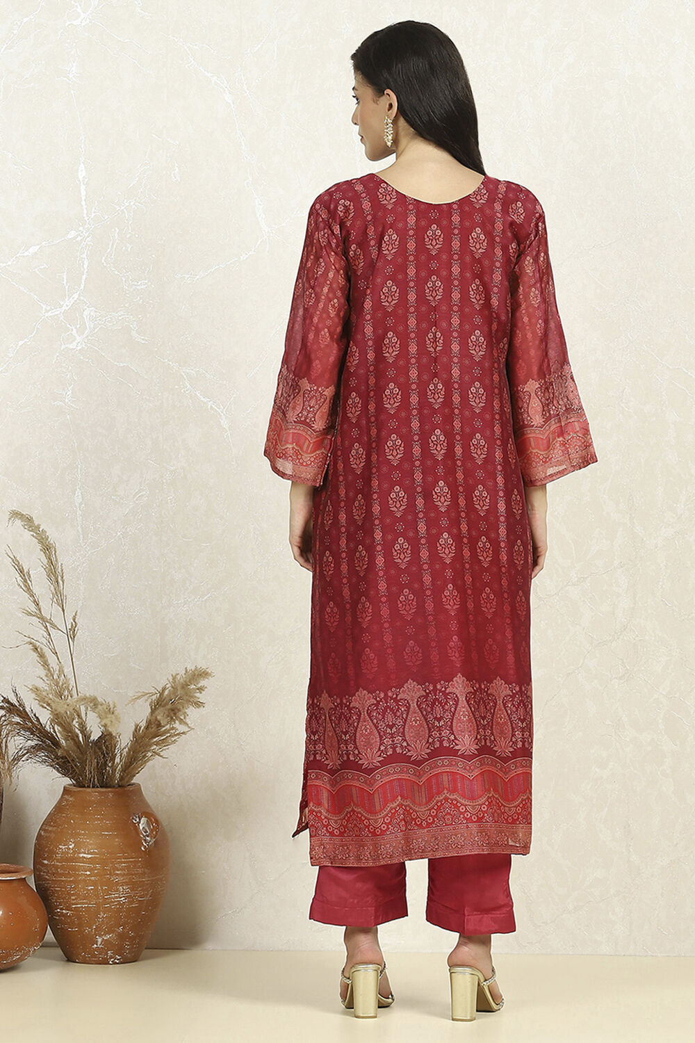 Teal Chanderi Unstitched Suit Set image number 5