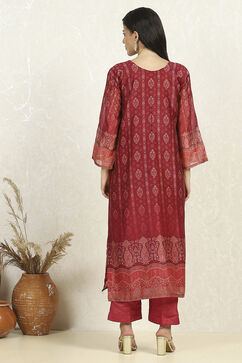 Green-Maroon Chanderi Unstitched Suit Set image number 5