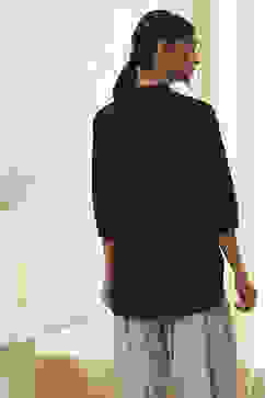 Black Cotton Yarn-Dyed Short Straight Kurta image number 3