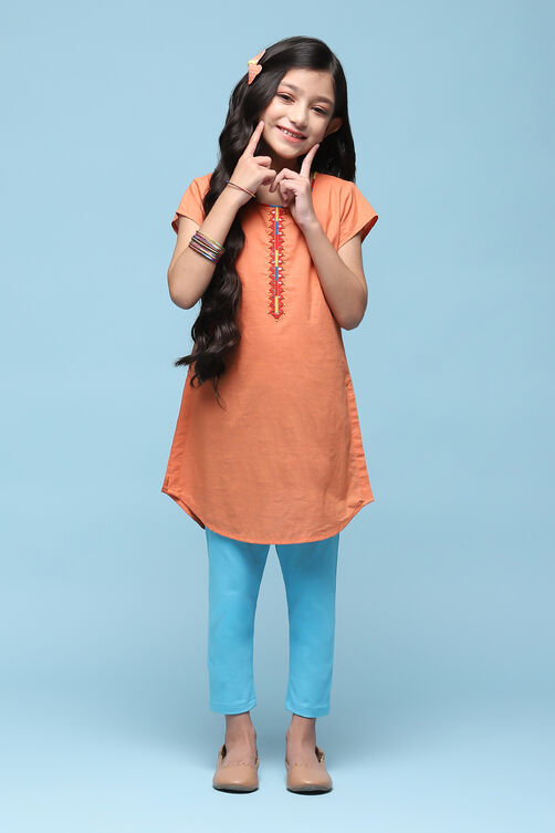 Blue Cotton Straight Solid Kurta Set image number 0