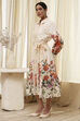 Beige Cotton Floral Shirt-Style Flared Dress image number 2