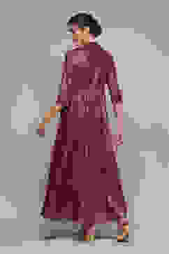Wine Cotton Flared Printed Dress image number 4