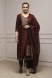 Maroon Chanderi Blend Handloom Unstitched Suit Set image number 1