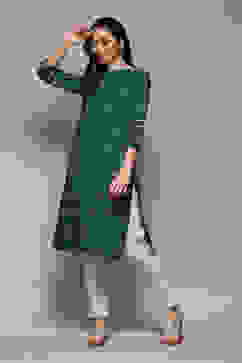 Green Cotton Straight Printed Kurta image number 0