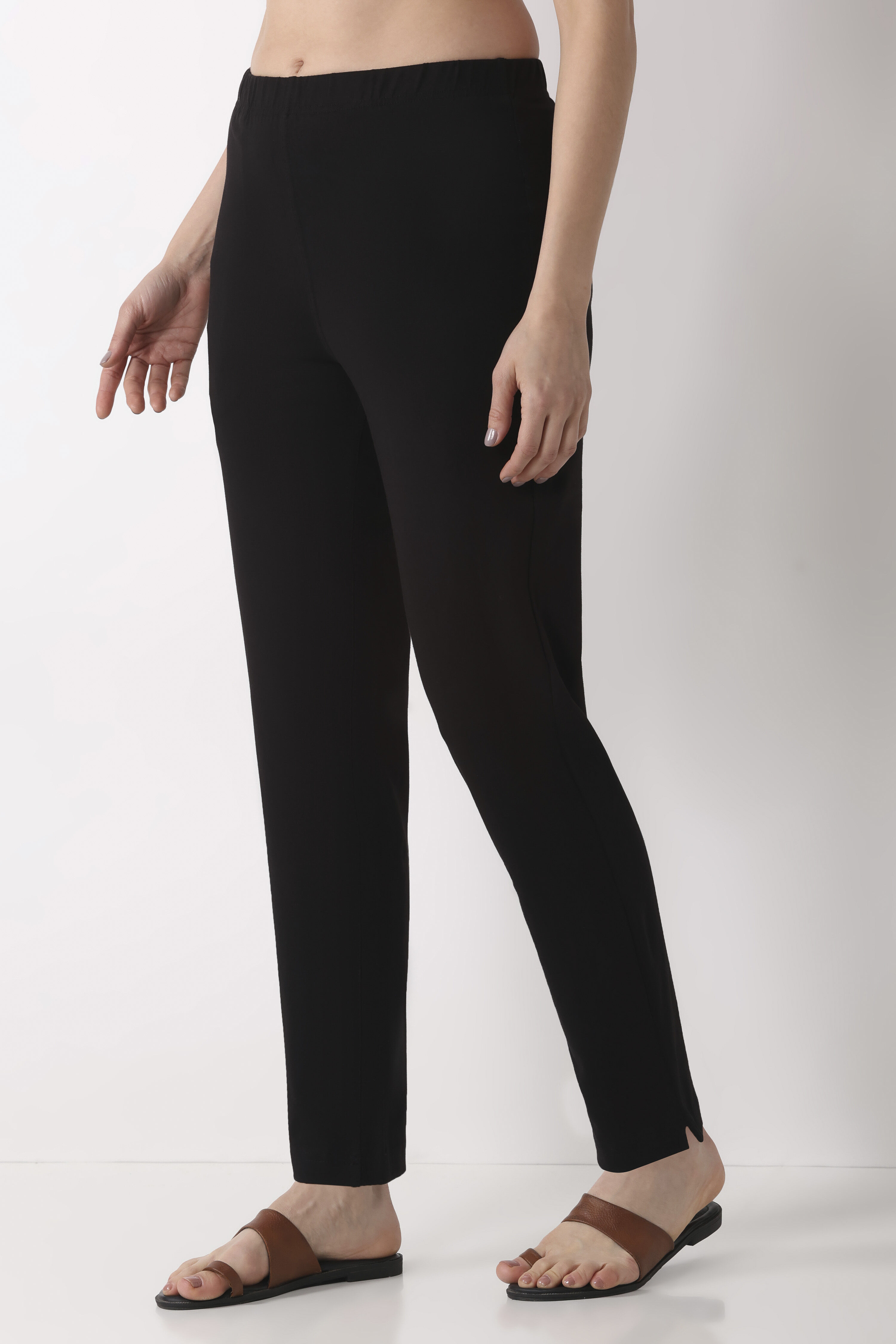 Black Cotton Lycra Fitted Pants image number 2