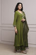 Green Viscose Rayon Straight Embroidered Suit Set image number 5