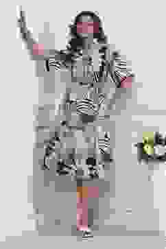 Black Cotton Poplin Floral Printed Flared Dress image number 0