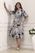 Black Cotton Poplin Floral Printed Flared Dress