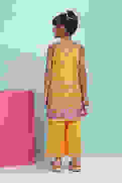 Orange Cotton Printed Straight Suit Set image number 4