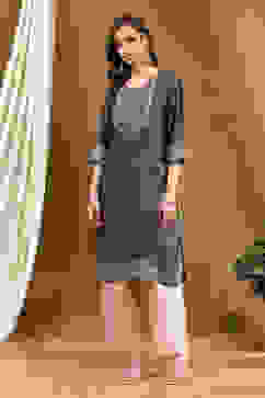 Grey Silk Yard Dyed Straight Festive Kurta image number 5