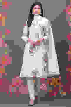 Rohit Bal Off White Cotton Silk Straight Printed Suit Set image number 8