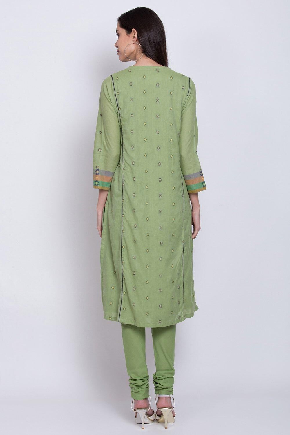Green Straight Kurta Churidar Suit Set image number 4