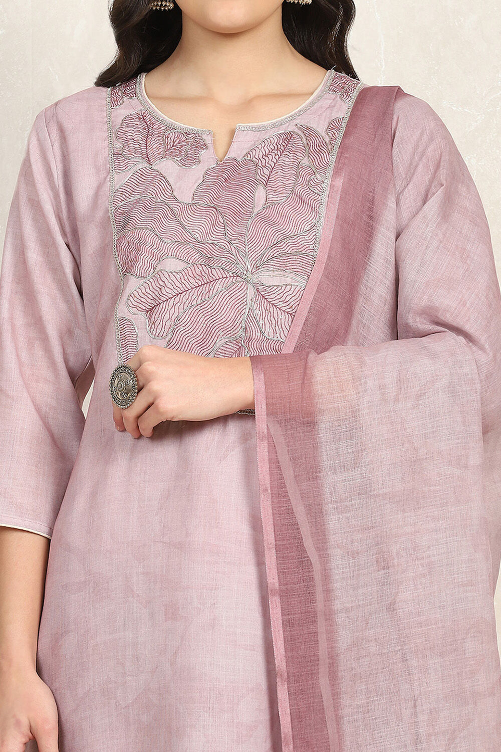 Pink Cotton Unstitched Suit Set image number 2