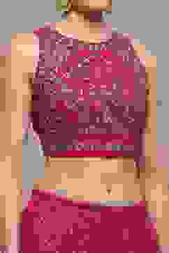 Fuchsia Polyester Printed Lehenga Set image number 1