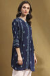 Navy Blue Floral Printed Gathered Short Kurta image number 4