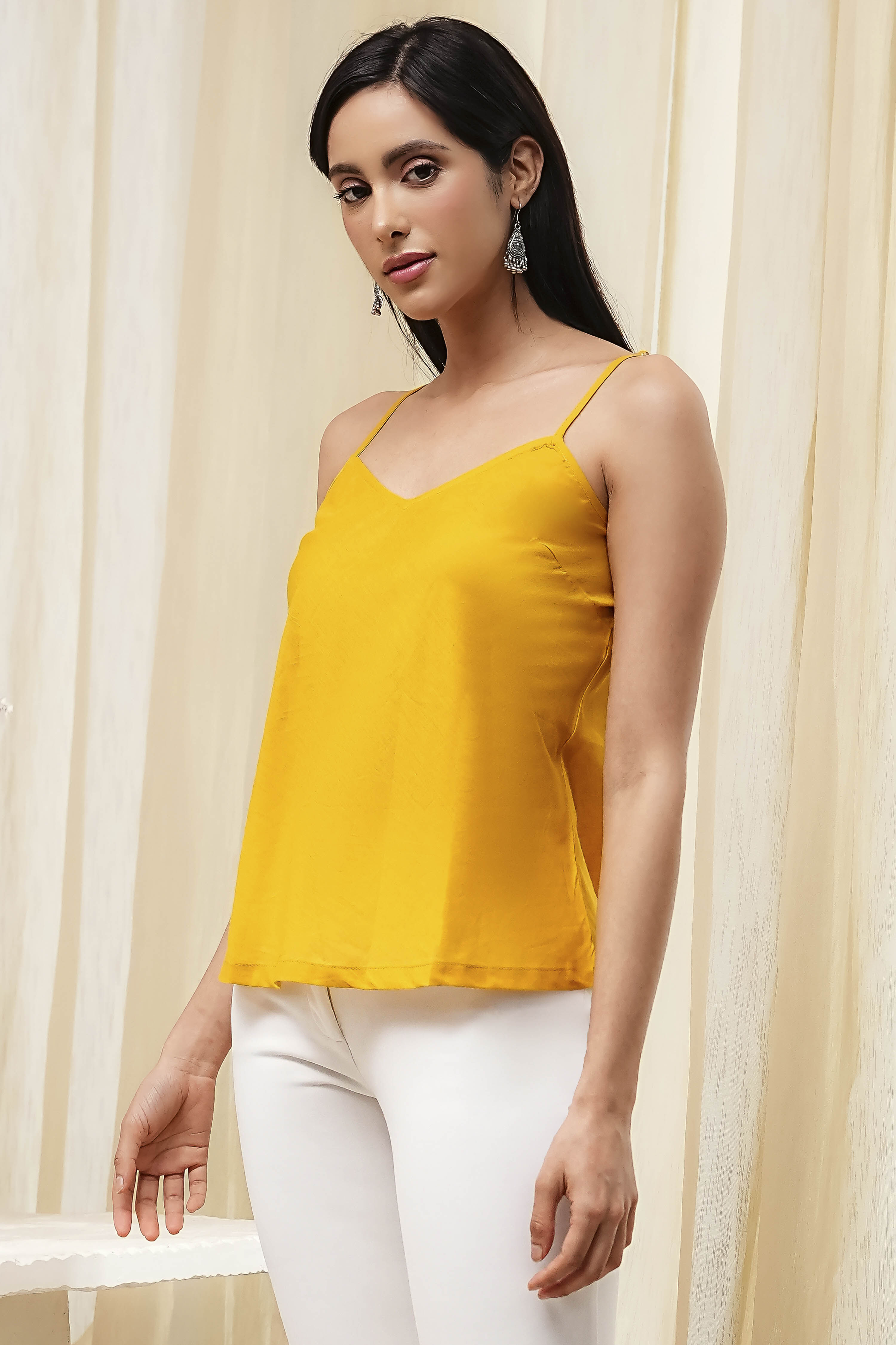 Mustard Yellow Printed Straight Shirt image number 6