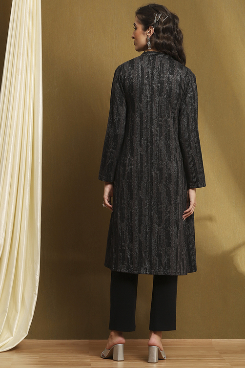 Black Polyester Straight Kurta Pants Set image number 4