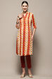Cream-coloured Georgette Printed A-Line Kurta image number 6