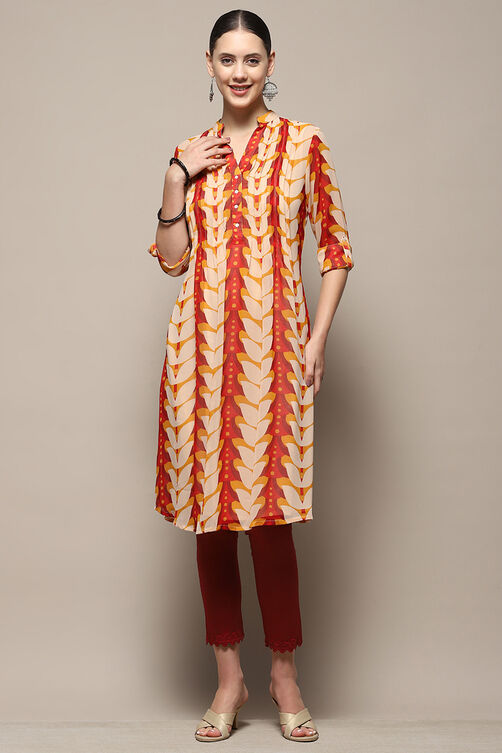 Cream-coloured Georgette Printed A-Line Kurta image number 6