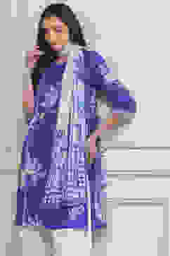 Blue Cotton Straight Suit Set image number 7