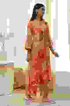 Peach-Colored Floral Straight Kurta Set image number 5