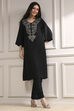Black Textured Straight Kurta Pants Set image number 0