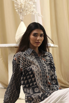 Black Cotton Printed Straight Shirt